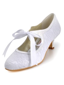 Elegantpark Lovely Round Toes Kitten Heel Lace And Satin Wedding Bridal Shoes