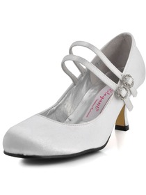 Elegantpark White Round Toes Stiletto Heel Satin Shoes