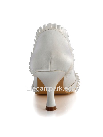 Elegantpark Ivory Pointy Toes Chunky Heel Satin Reception Shoes (EL-041)