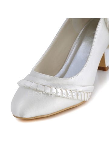 Elegantpark Ivory Pointy Toes Chunky Heel Satin Reception Shoes (EL-041)