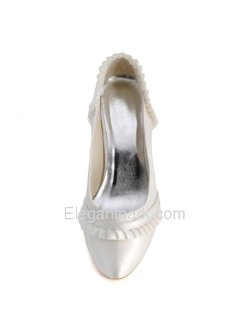 Elegantpark Ivory Pointy Toes Chunky Heel Satin Reception Shoes (EL-041)
