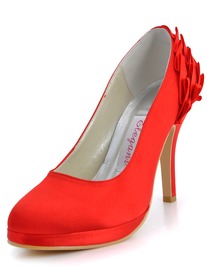 Elegantpark Red Satin Pointy Toes Stiletto Heel Party Shoes