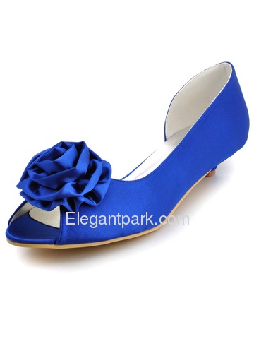 Elegantpark Peep Toe Flower Low Heel Satin Wedding Bridal Shoes (WM-007)