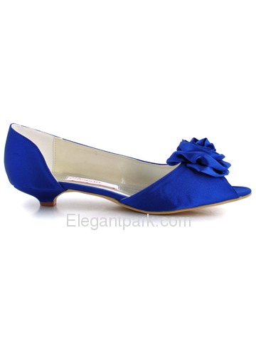 Elegantpark Peep Toe Flower Low Heel Satin Wedding Bridal Shoes (WM-007)