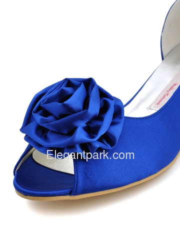 Elegantpark Peep Toe Flower Low Heel Satin Wedding Bridal Shoes (WM-007)