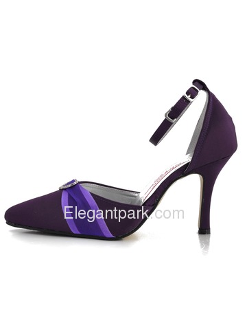 Elegantpark Satin Upper Pointy Toe Stiletto Heel Ribbon Tie Rhinestone Buckle Stylish Wedding Bridal Shoes (A560)