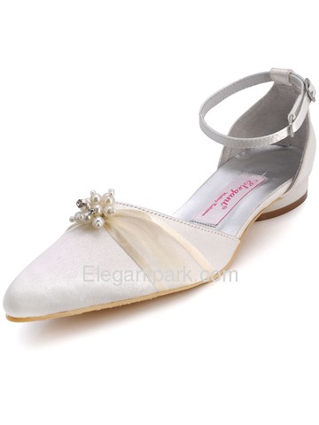 Satin Pumps Round Low Heel Pearl Buckle Ribbon Tie Modern Wedding Bridal Shoes (A711L)