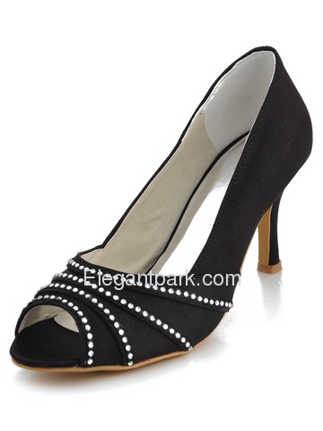 Elegantpark Satin Peep Toe Stiletto Heel/Pumps Tiered Rhinestones Evening&Party Shoes (EP11051)