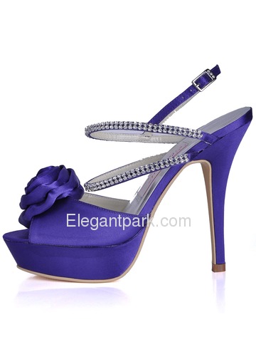 Elegantpark Purple Peep Toe Stiletto Heel Satin Flower Rhinestones Evening Party Shoes (EP41002-PF)