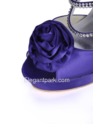 Elegantpark Purple Peep Toe Stiletto Heel Satin Flower Rhinestones Evening Party Shoes (EP41002-PF)