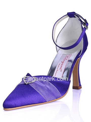 Elegantpark Satin Upper Pointy Toe Stiletto Heel Ribbon Tie Rhinestone Buckle Stylish Wedding Bridal Shoes (A560)