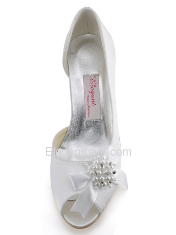 Elegantpark White Peep Toe Chunky Heel Satin Beading Evening & Party Shoes (AC416)