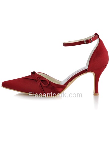 Elegantpark Satin Upper Pointy Toes Stiletto Heel Bowknot Elegant Evening Shoes (AF006A)