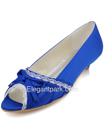 Elegantpark Peep Toe Bowknot Kitten Heel Satin Wedding Bridal Shoes (EL10009)