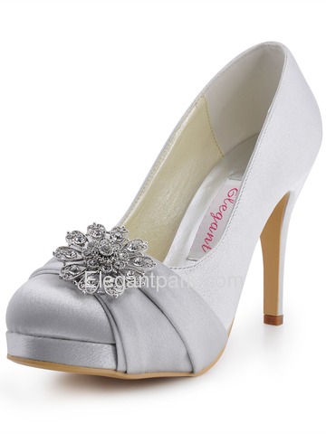 Elegantpark White Almond Toe Stiletto Heel Platform Satin Wedding Evening Party Shoes (EP2015-PF)