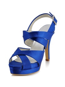 Elegantpark Blue Peep Toe Stiletto Heel Satin Sandals With Platform