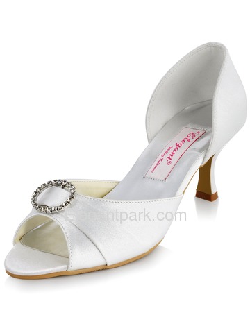 Elegantpark Satin Peep Toe Spool Heel Rhinestones Wedding Bridal Shoes (MM-009)
