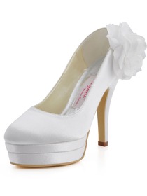 Elegantpark Satin Stiletto Heel Almond Toe Platform Shoes With Flower