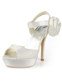 Elegant Satin Stiletto Heel Peep Toe Platform Flower Evening Wedding Party Shoes