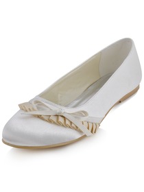 Elegantpark Ivory Comfortable Round Toe Flat Heel Bow Ruffles Satin Wedding Bridal Shoes