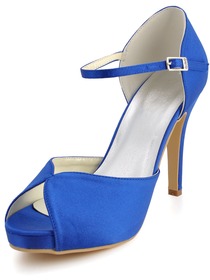 Elegantpark Beautiful Blue Peep Toe Platform Stiletto Heel Satin Evening & Party Shoes