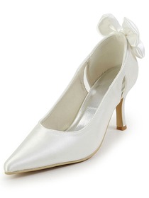 Elegantpark Pointy Toe Spool Heel Bowknot Satin Wedding Bridal Prom Shoes