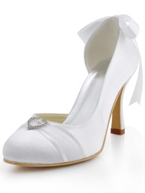 Elegantpark White Round Toes Stiletto Heel Satin Buckle Bridal Prom Shoes