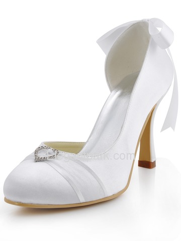 Elegantpark White Round Toes Stiletto Heel Satin Buckle Bridal Prom Shoes (A0617-C)