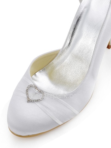 Elegantpark White Round Toes Stiletto Heel Satin Buckle Bridal Prom Shoes (A0617-C)