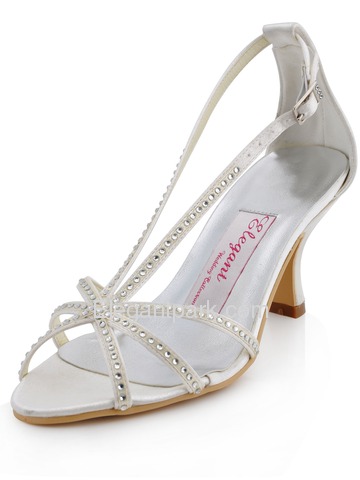 Elegantpark Pumps Rhinestone Buckle Kitten Heel Satin Wedding Bridal Shoes (A0702)