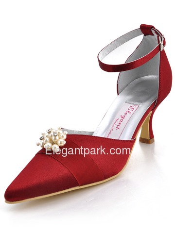 Elegantpark Satin Upper Flat Heel Pearl Buckle Modern Evening & Party Shoes (A711H)