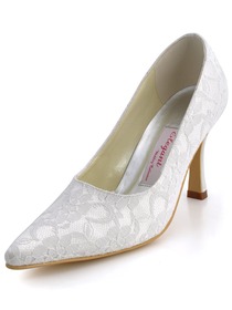 Elegantpark Ivory Pointy Toe Stiletto Heel Lace Wedding Bridal Pumps