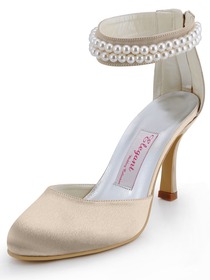 Elegantpark Champagne Satin Closed Toe Stiletto Heel Bridal Evening Shoes
