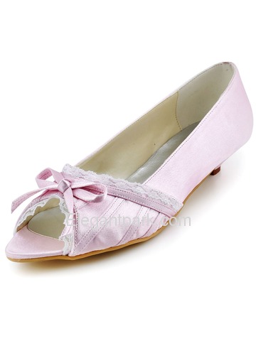 Elegantpark Peep Toe Bowknot Kitten Heel Satin Wedding Bridal Shoes (EL10009)