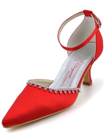 Elegantpark Red Pointy Toes Stiletto Heel Satin Wedding Bridal Shoes