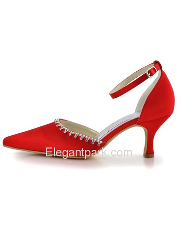 Elegantpark Red Pointy Toes Stiletto Heel Satin Wedding Bridal Shoes (EL-010)