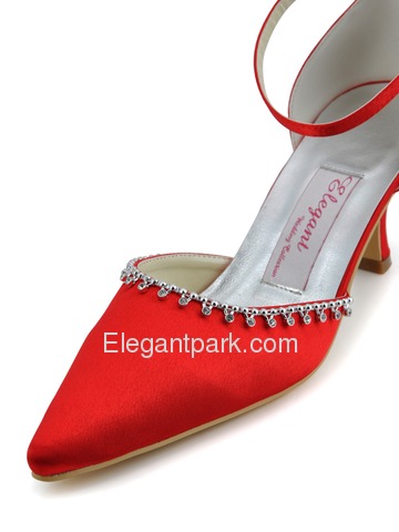 Elegantpark Red Pointy Toes Stiletto Heel Satin Wedding Bridal Shoes (EL-010)