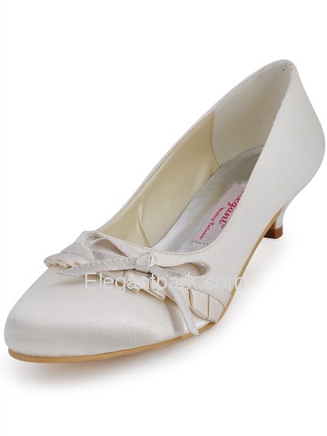 Elegantpark White Closed Toe Chunky Heel Satin Shoes (EL-032)
