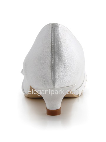 Elegantpark White Closed Toe Chunky Heel Satin Shoes (EL-032)