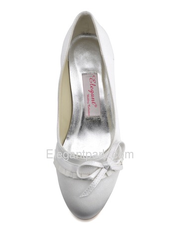 Elegantpark White Closed Toe Chunky Heel Satin Shoes (EL-032)