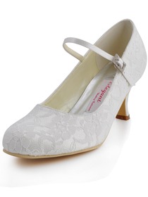 Elegantpark Pretty Ivory Round Toes Pumps Lace Wedding Bridal Shoes