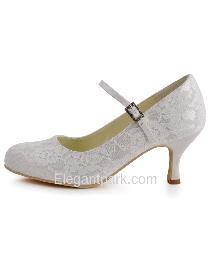 Elegantpark Pretty Ivory Round Toes Pumps Lace Wedding Bridal Shoes
