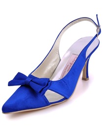 Elegantpark Modern Blue Satin Pointy Toes Stiletto Heel Bridal Shoes