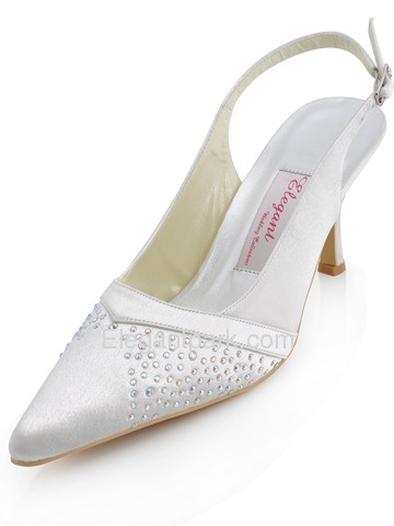 Elegantpark Pointy Toes Beading Satin Stiletto Heel Slingback (EP11014)