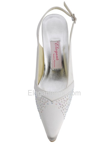 Elegantpark Pointy Toes Beading Satin Stiletto Heel Slingback (EP11014)