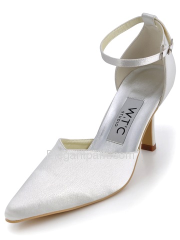 Elegantpark Pointy Toes Spool Heel Bowknot Satin Bridal Pumps Shoes (EP11025)