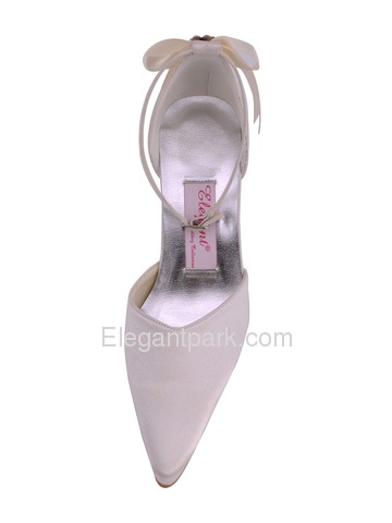 Elegantpark Pointy Toes Spool Heel Bowknot Satin Bridal Pumps Shoes (EP11025)