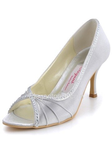 Elegantpark Silver PeepToe Satin Beading Stiletto Heel Bridal Shoes (EP11032)