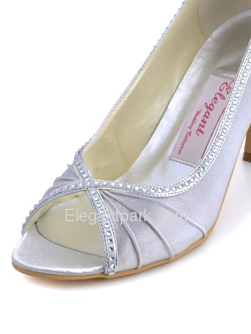 Elegantpark Silver PeepToe Satin Beading Stiletto Heel Bridal Shoes (EP11032)