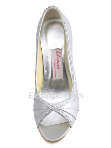 Elegantpark Silver PeepToe Satin Beading Stiletto Heel Bridal Shoes (EP11032)